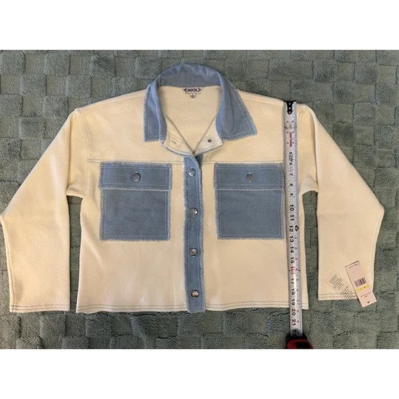 NWT Nanette Lepore Denim Dual Cardigan Jacket Ecru White Blue Womens Size Medium - Picture 12 of 12
